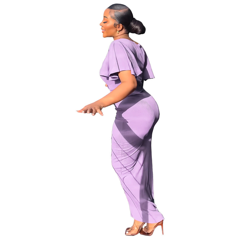 Women Ruffle Sleeve Crop V-Neck Top and Slit Bodycon Skirt Two-Piece Set 8