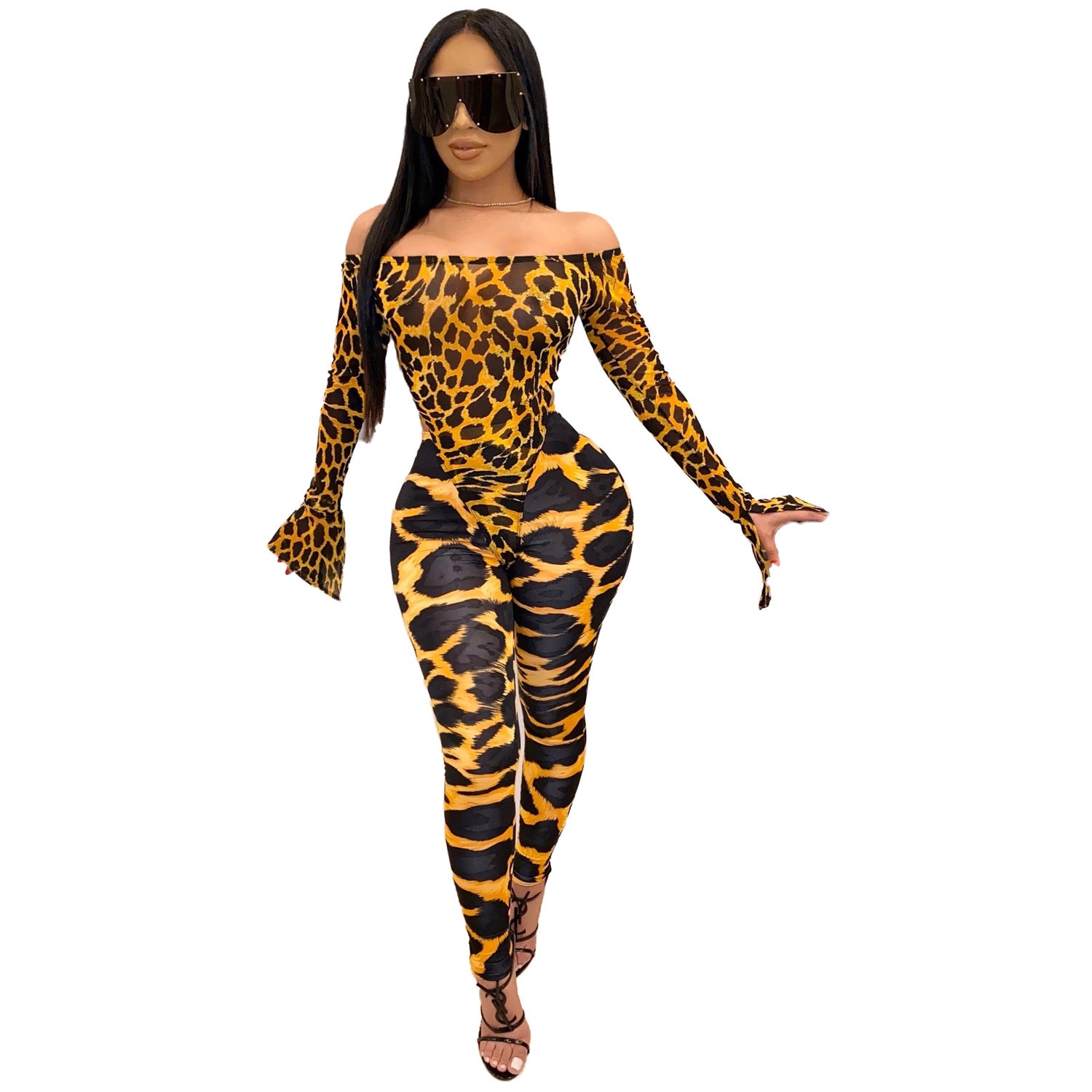 Women Long Sleeve Printed Bodysuit and Pant Two-piece Set 18
