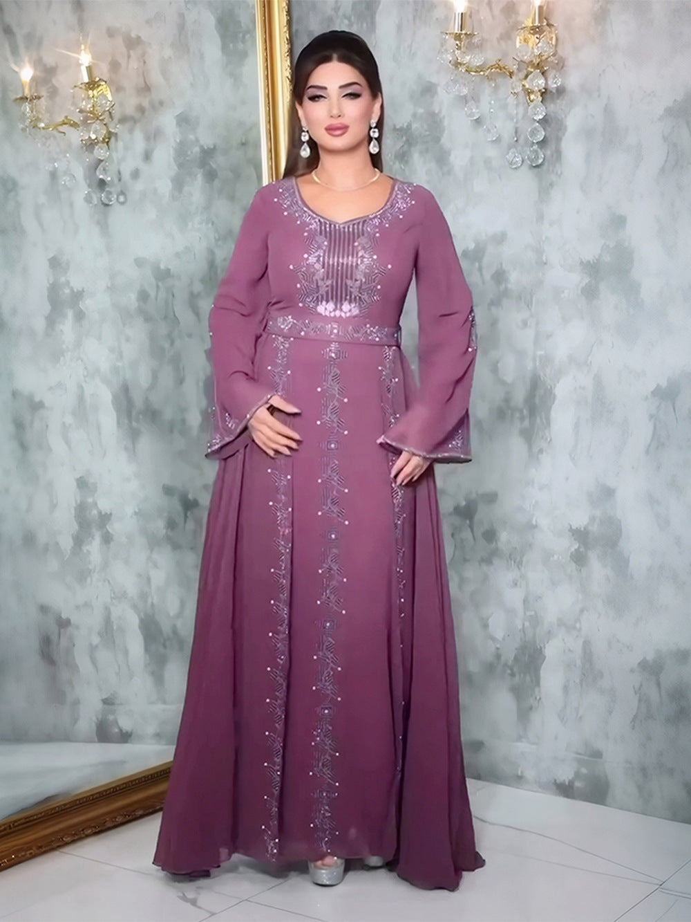 Plus Size Women elegant Beaded Muslim dress 6