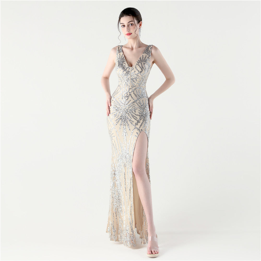 Women Fishbone Lace-Up Dinner Fishtail Backless Evening Dress 9