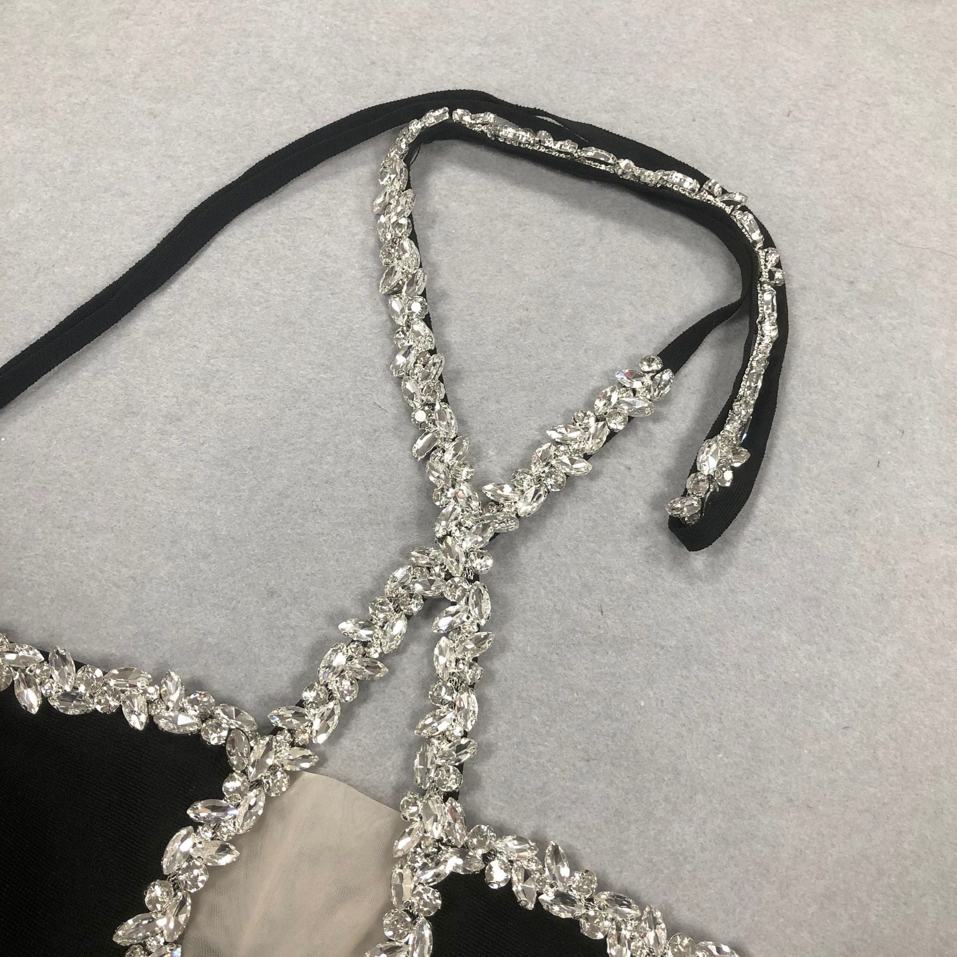 Women Sexy Diamond Halter Neck Slit Bandage Dress 7