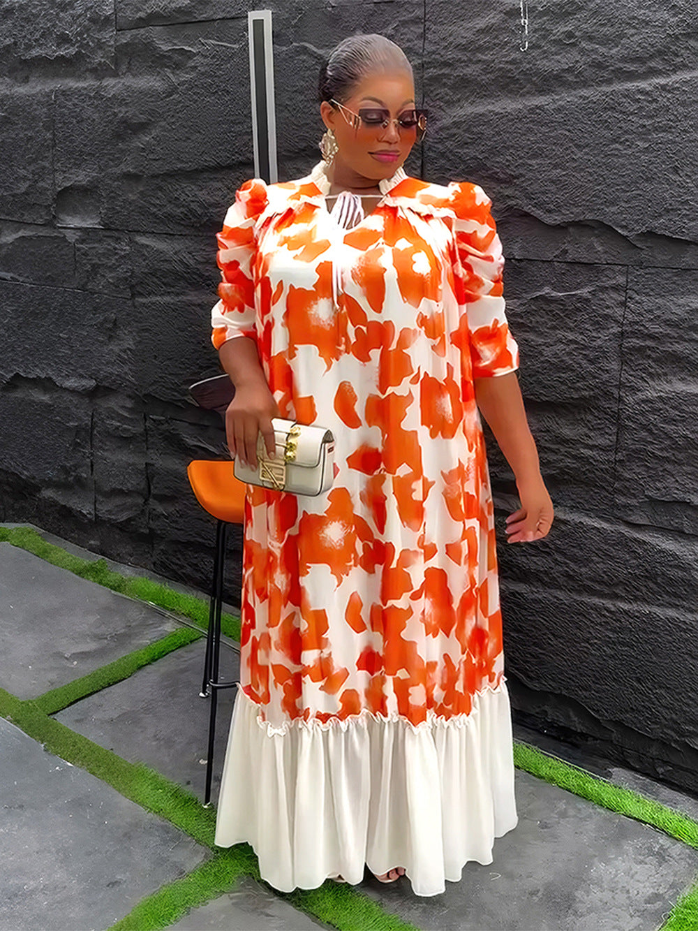 Plus Size African Women Chiffon Print Dress 6