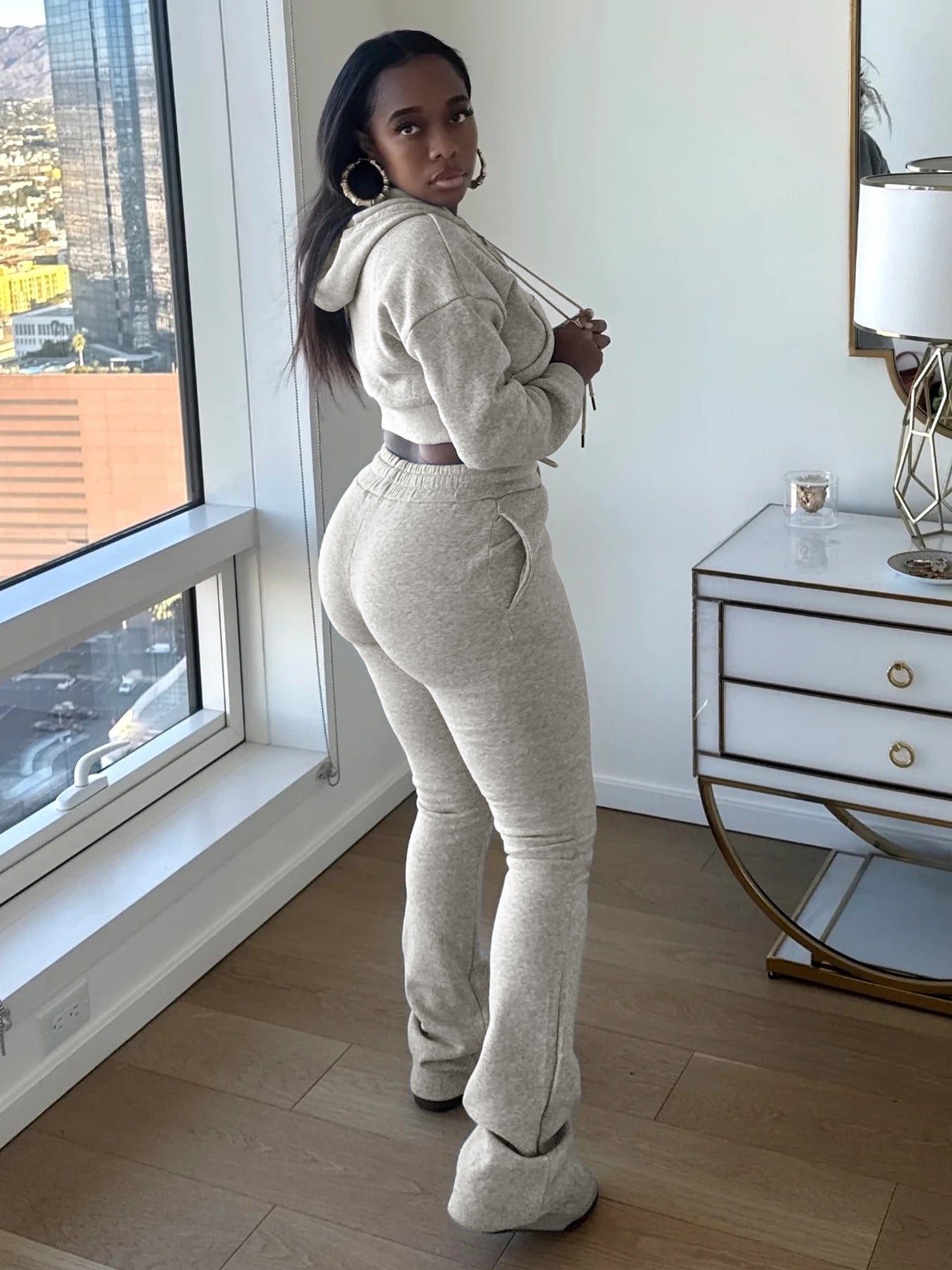 Women Hoodies and Bell Bottom Pants Two-Piece Set 33