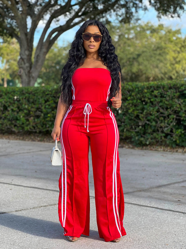 Fashion Women Strapless Tops Loose Pants Casual Two-piece Set 5