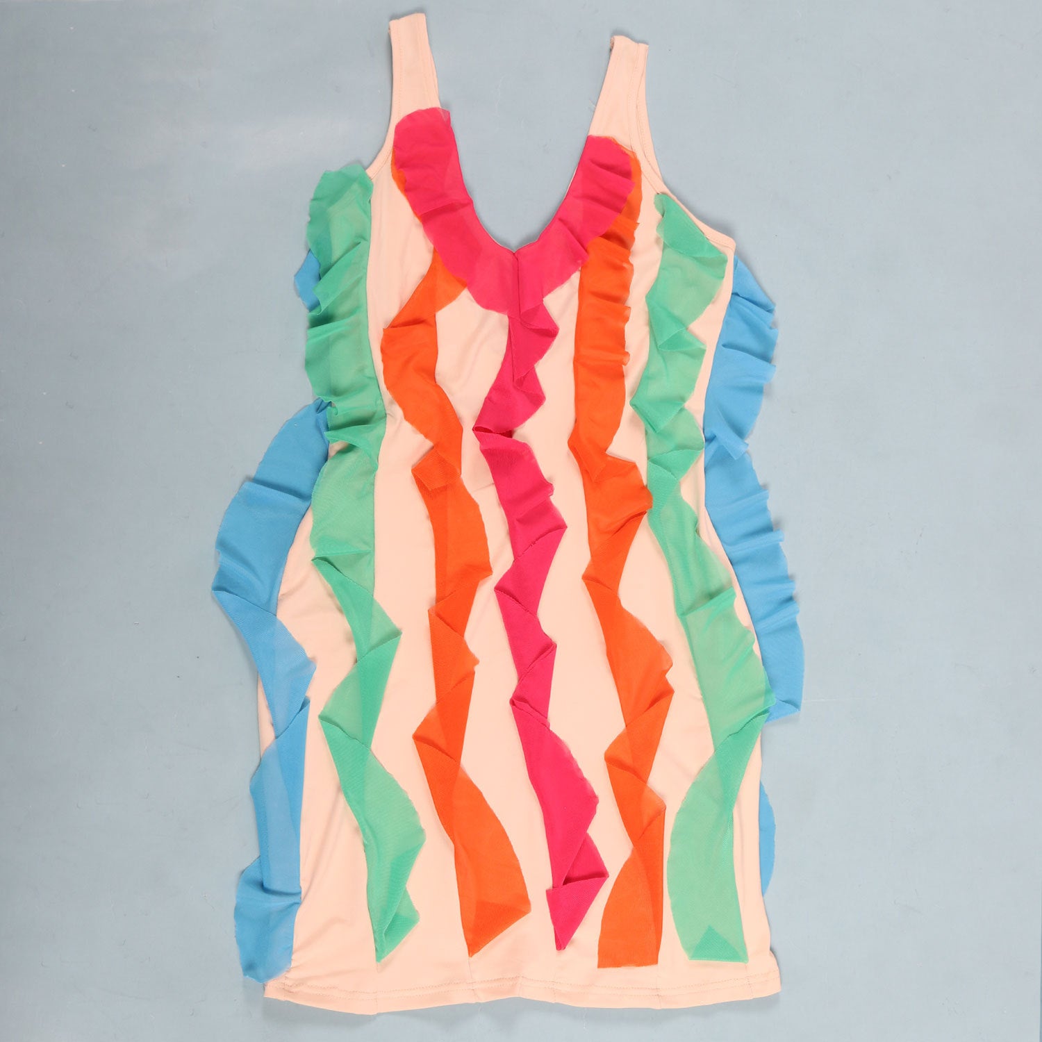 Women Contrasting Ruffles Line Irregular Mini Dress 46