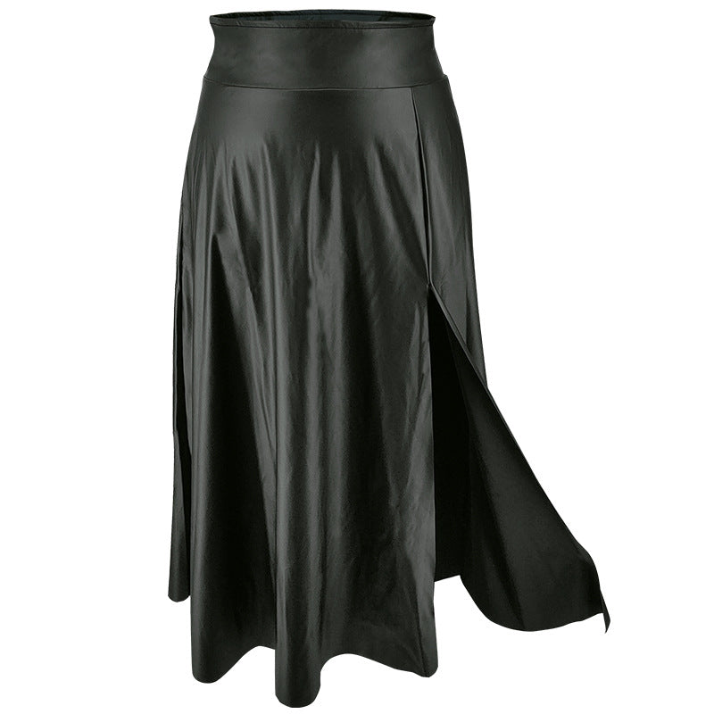 Plus Size Women pu-Leather Zipper Slit Skirt 9