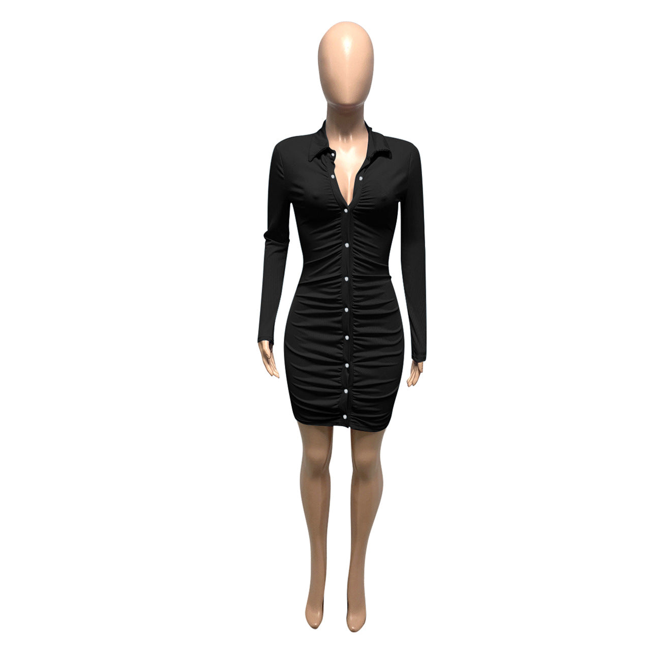 Women Fall Sexy Ribbed Button Bodycon Dress 18