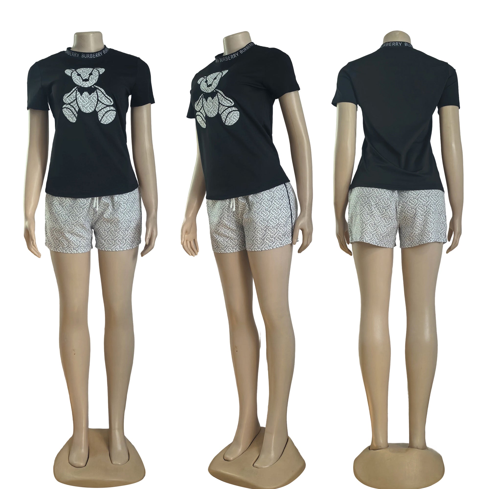 Women Summer Casual Embroidered Short Sleeve Top and Shorts Two-piece Set 7