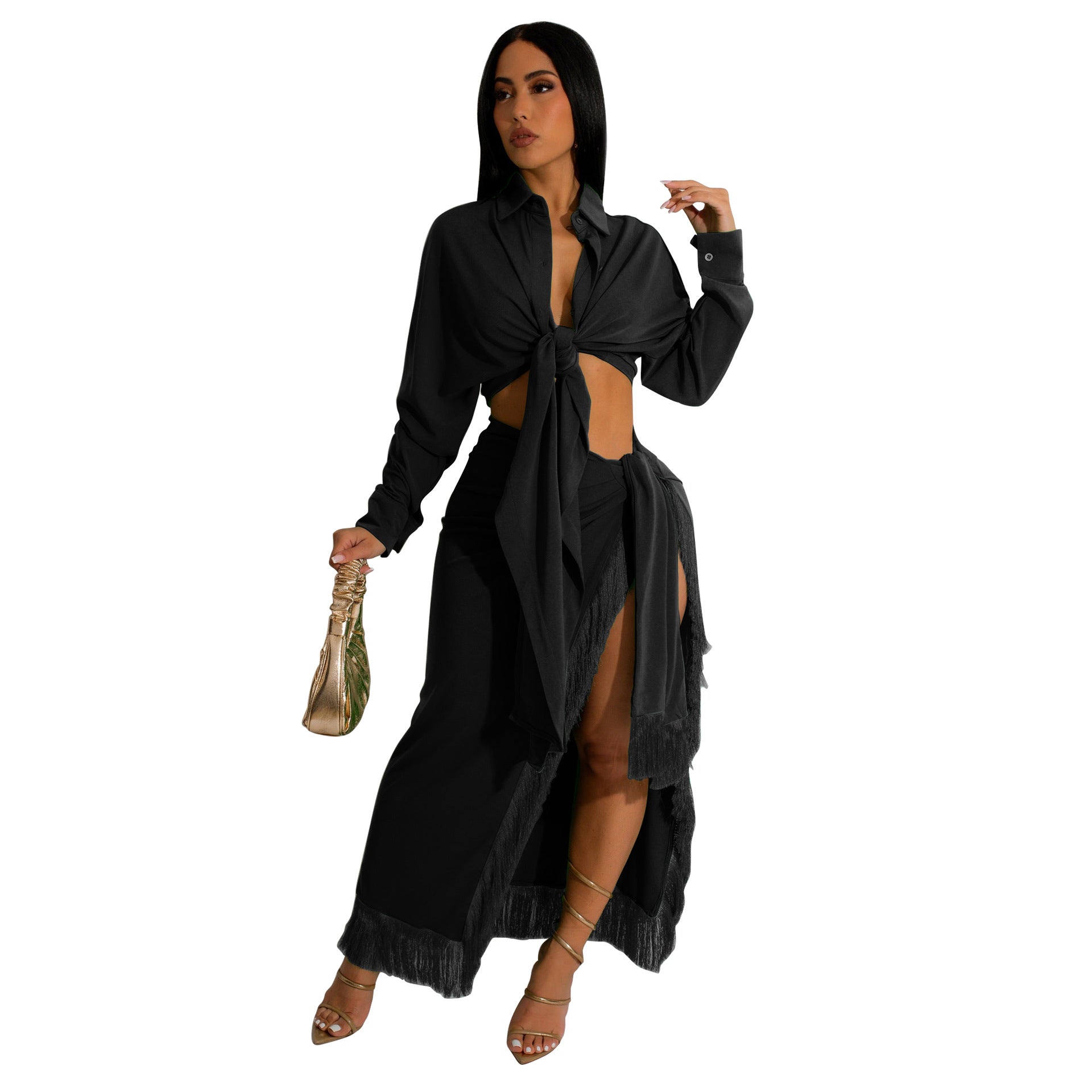 Women's Two-Piece Fringed Slit Skirt Set 7