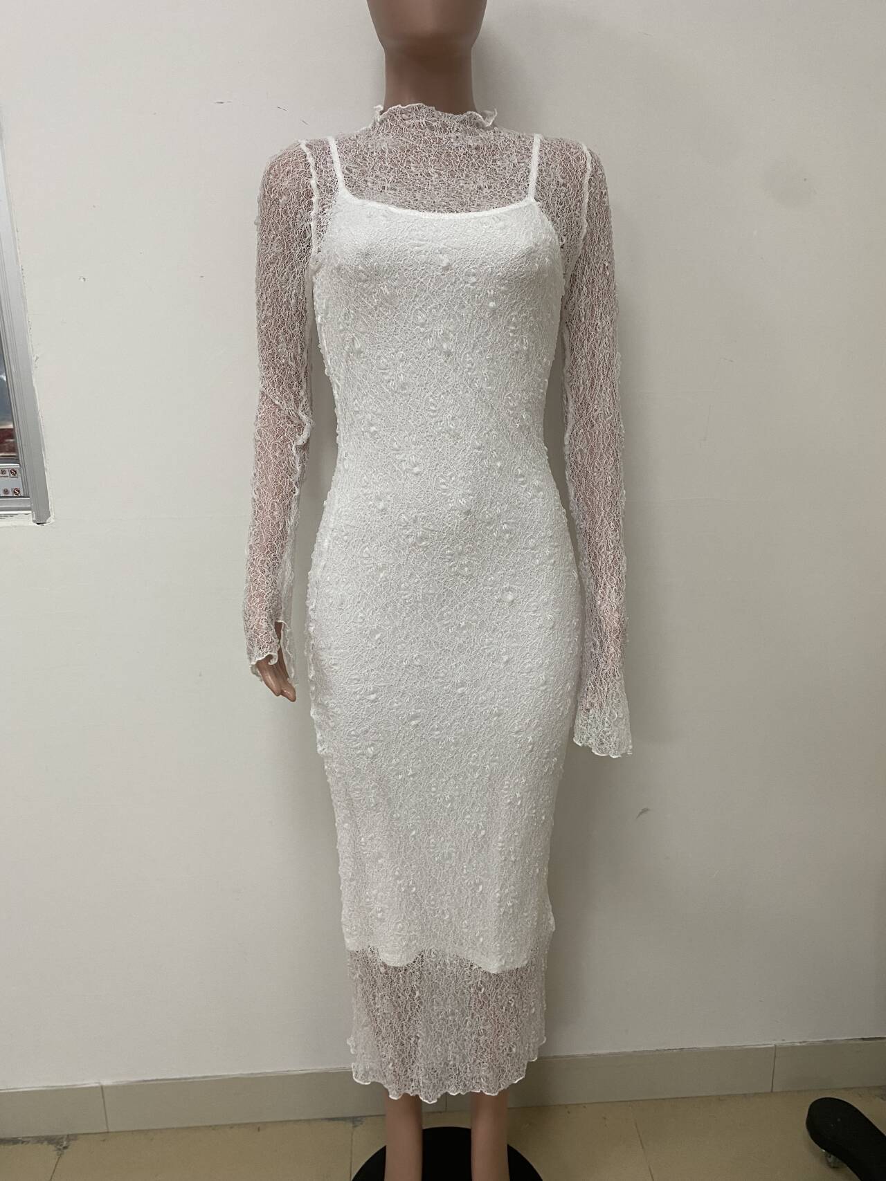 Women Lace Sleeve See-Through Sleeve Sexy Dress 8