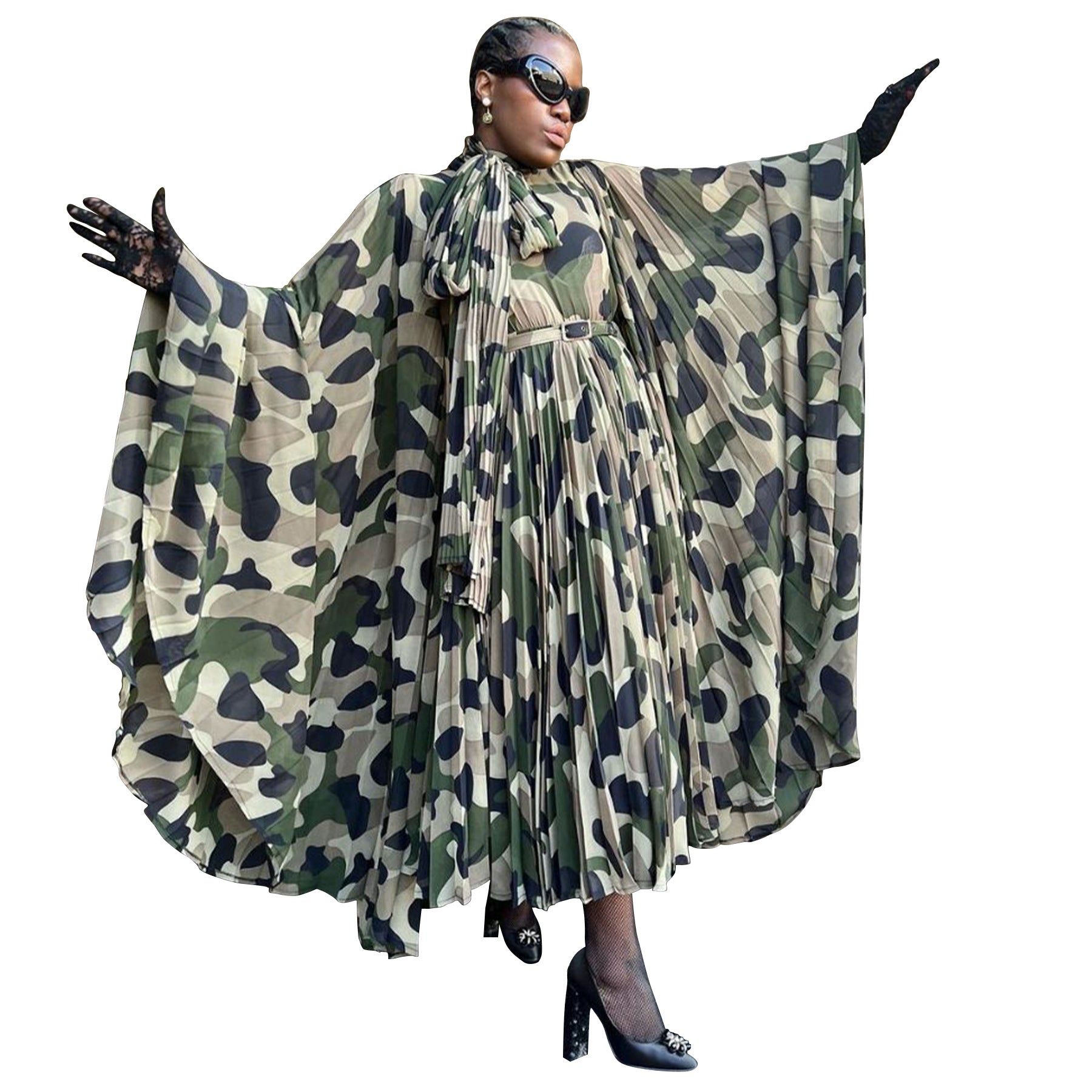 Women's African Plus Size Camouflage Loose Pleated Dress 25