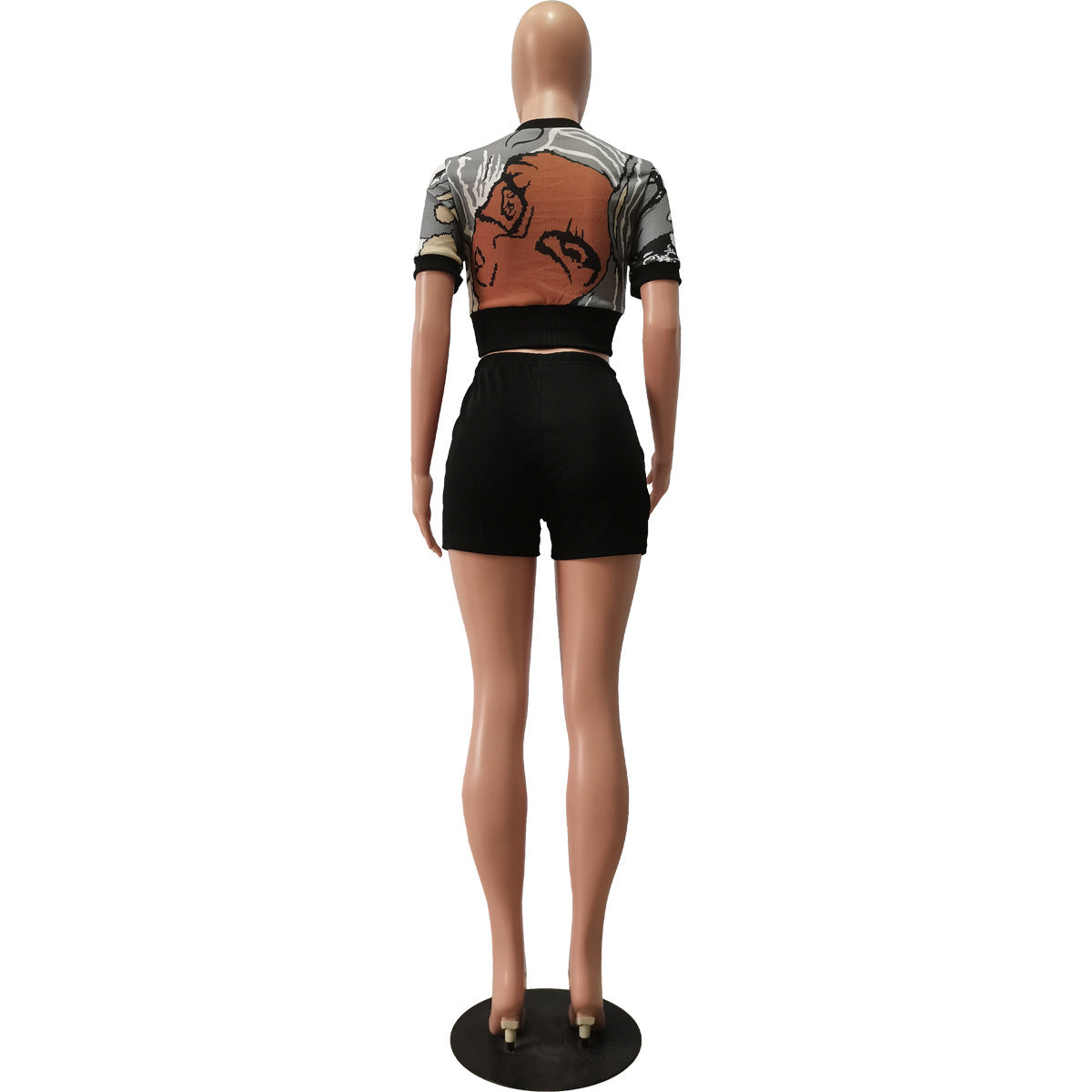 Women's Summer Print Heart Neck Slim Sport Casual Top + Shorts Set 24