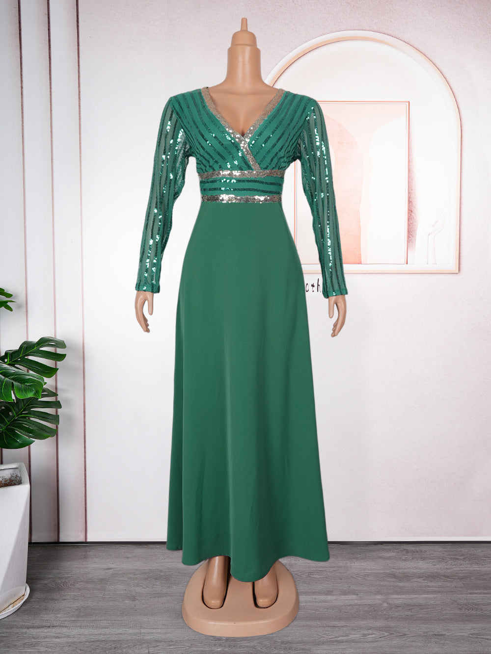 Plus Size African Women Autumn Lace Patchwork Sequins Dress 9