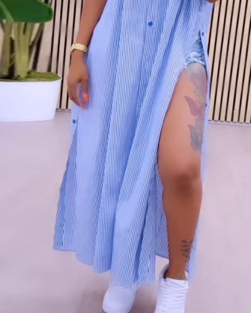 Women Striped Split Lace-Up Long Sleeve Shirt 4