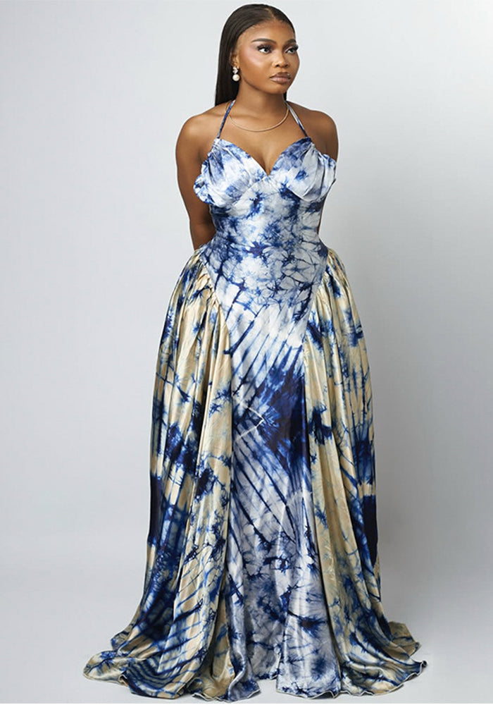 Women summer v-neck Halter Neck Sleeveless Printed Dress