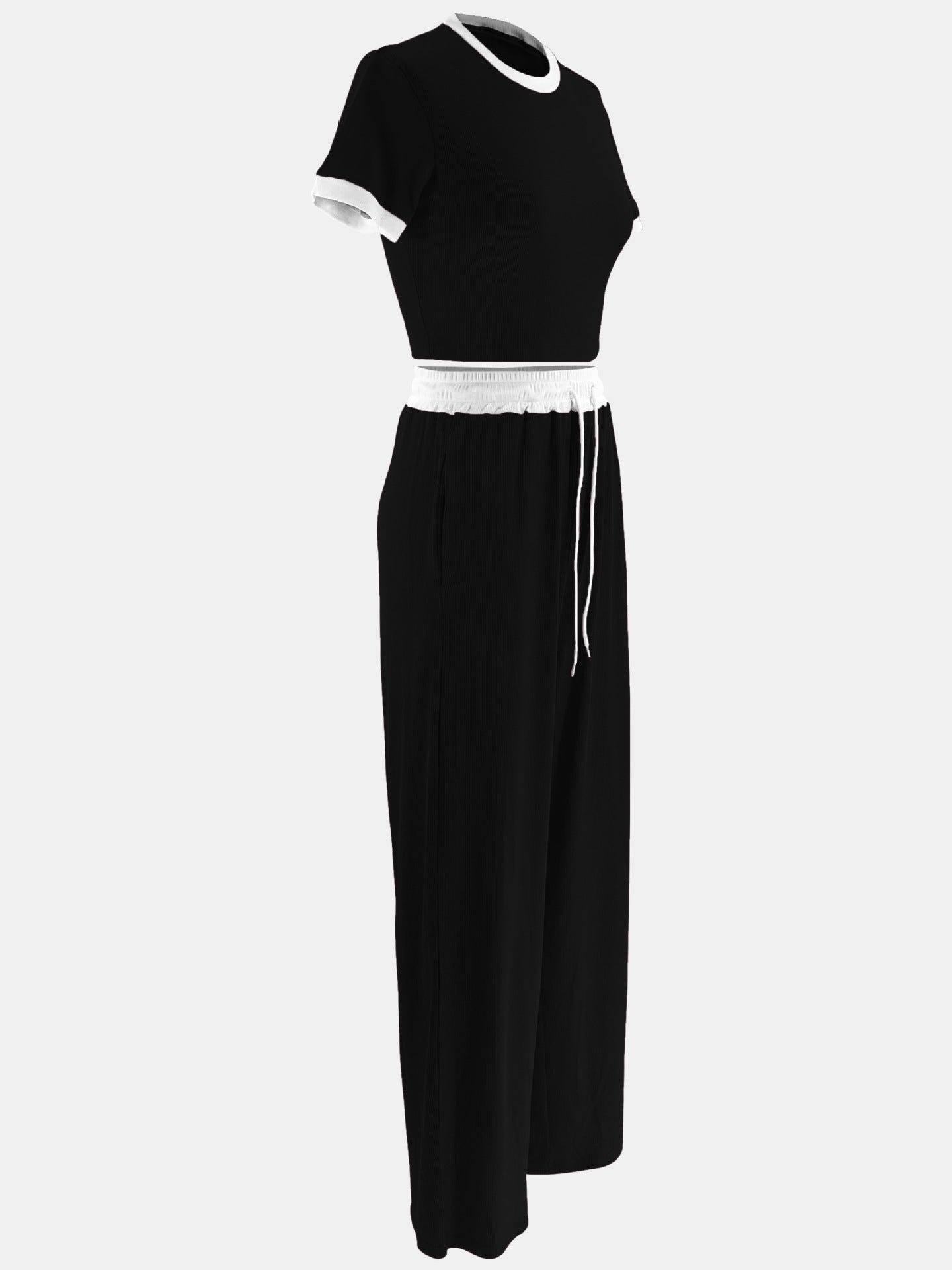 Women's Casual Street Contrast Color Round Neck Short Sleeve Two Piece Pants Set 15