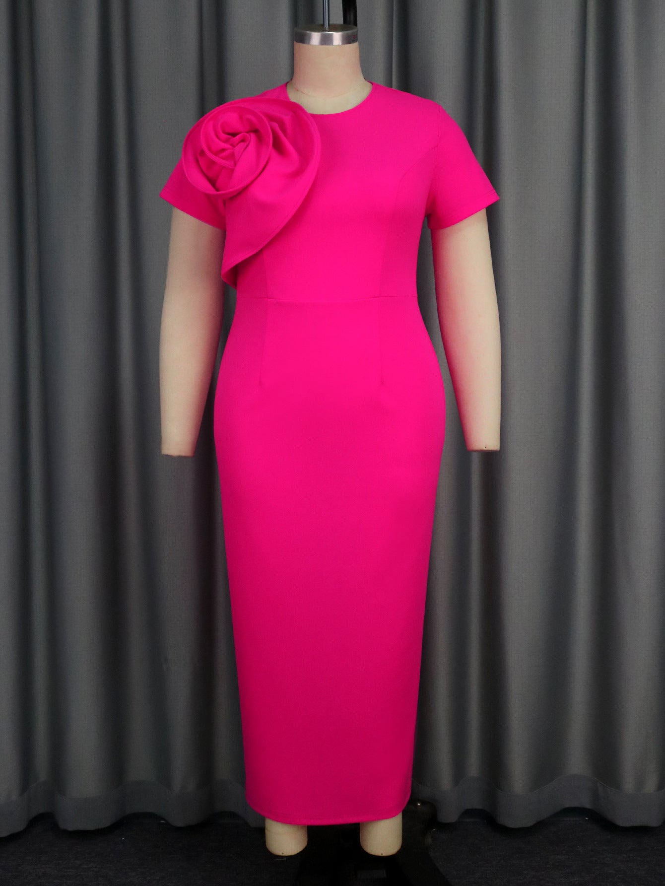 Plus Size Women Solid Flower Dress 4