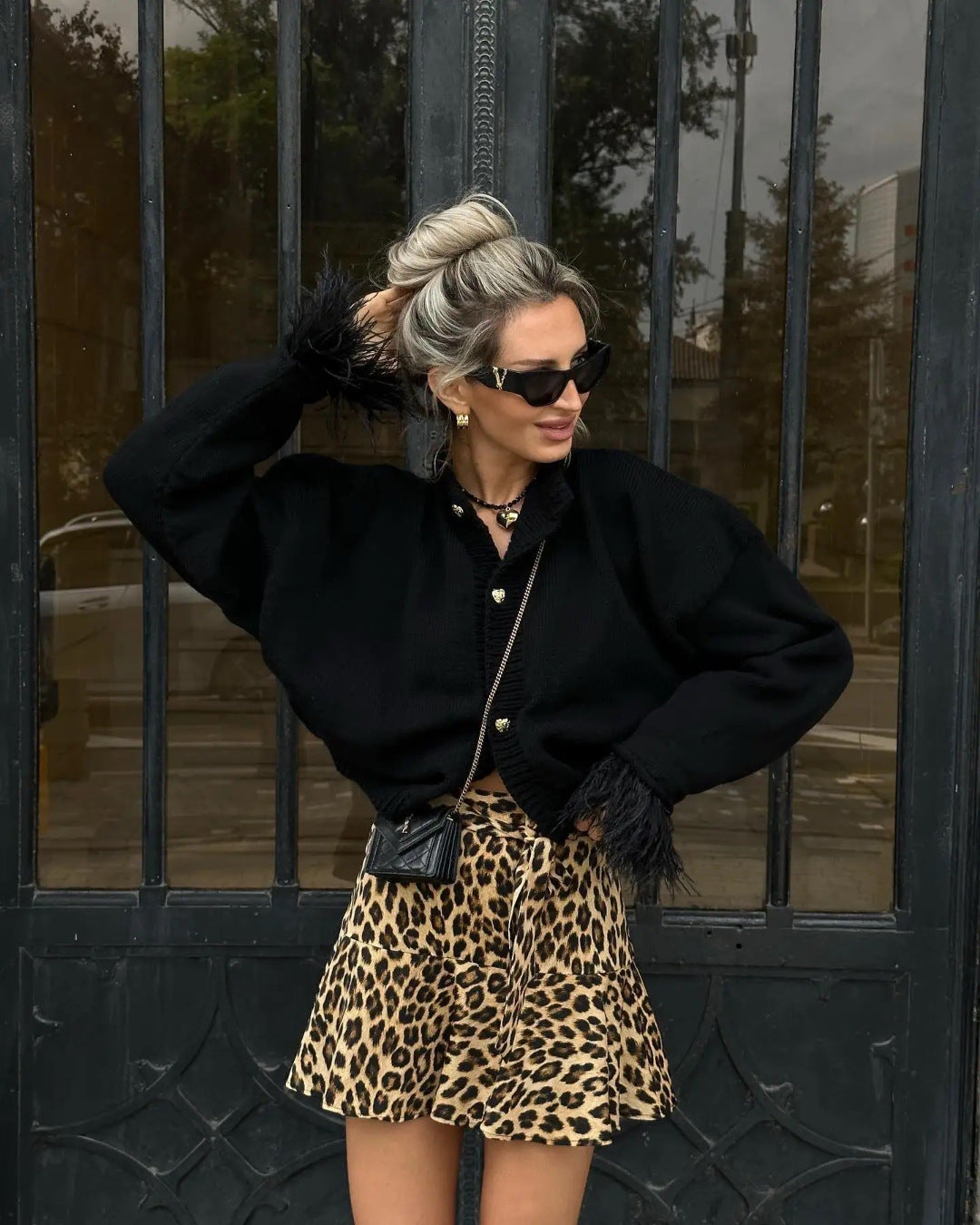 Women's Furry Patchwork Long Sleeve Button Knitting Cardigan 26