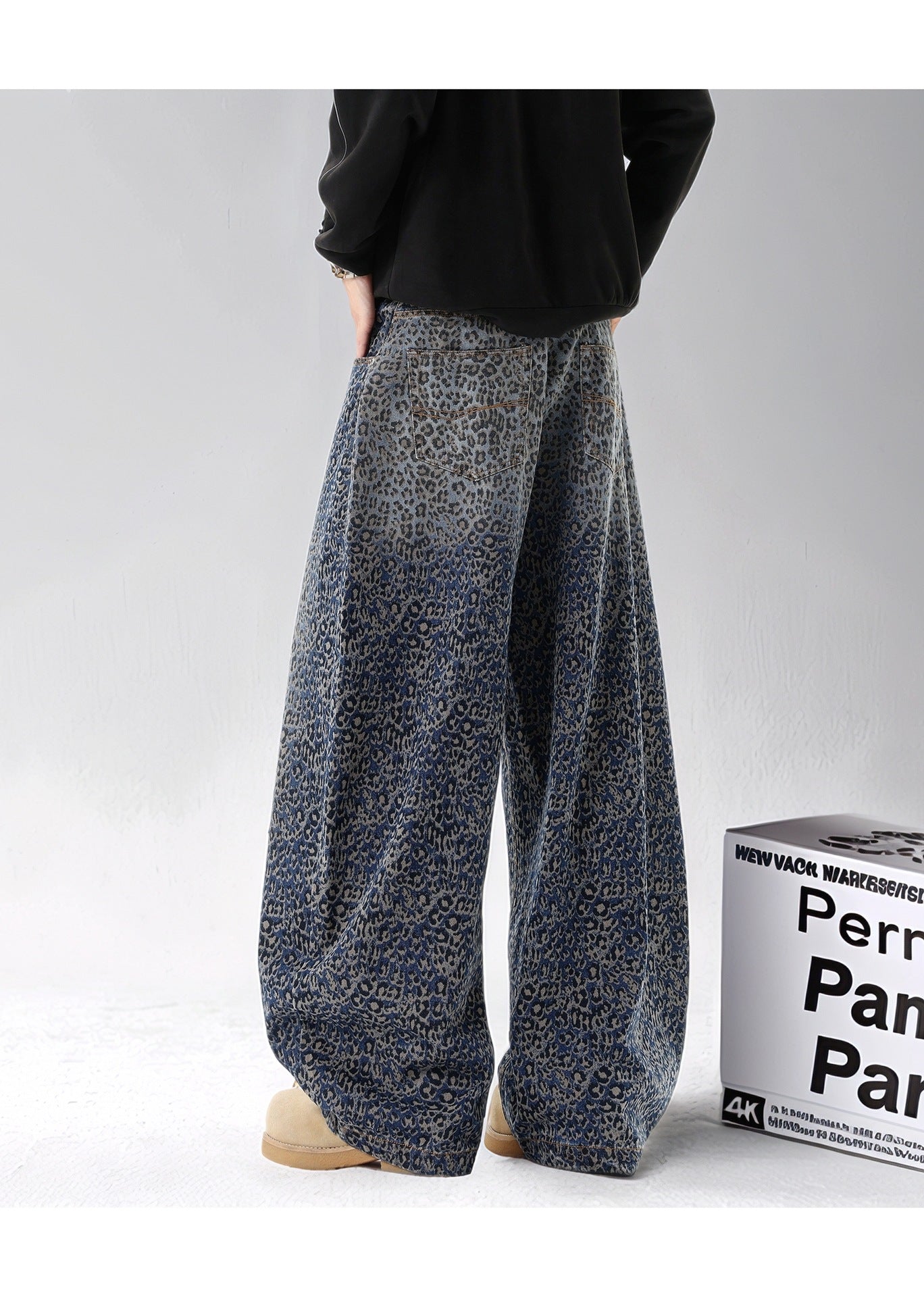Plus-Size Women Autumn Leopard Print American Denim Pant