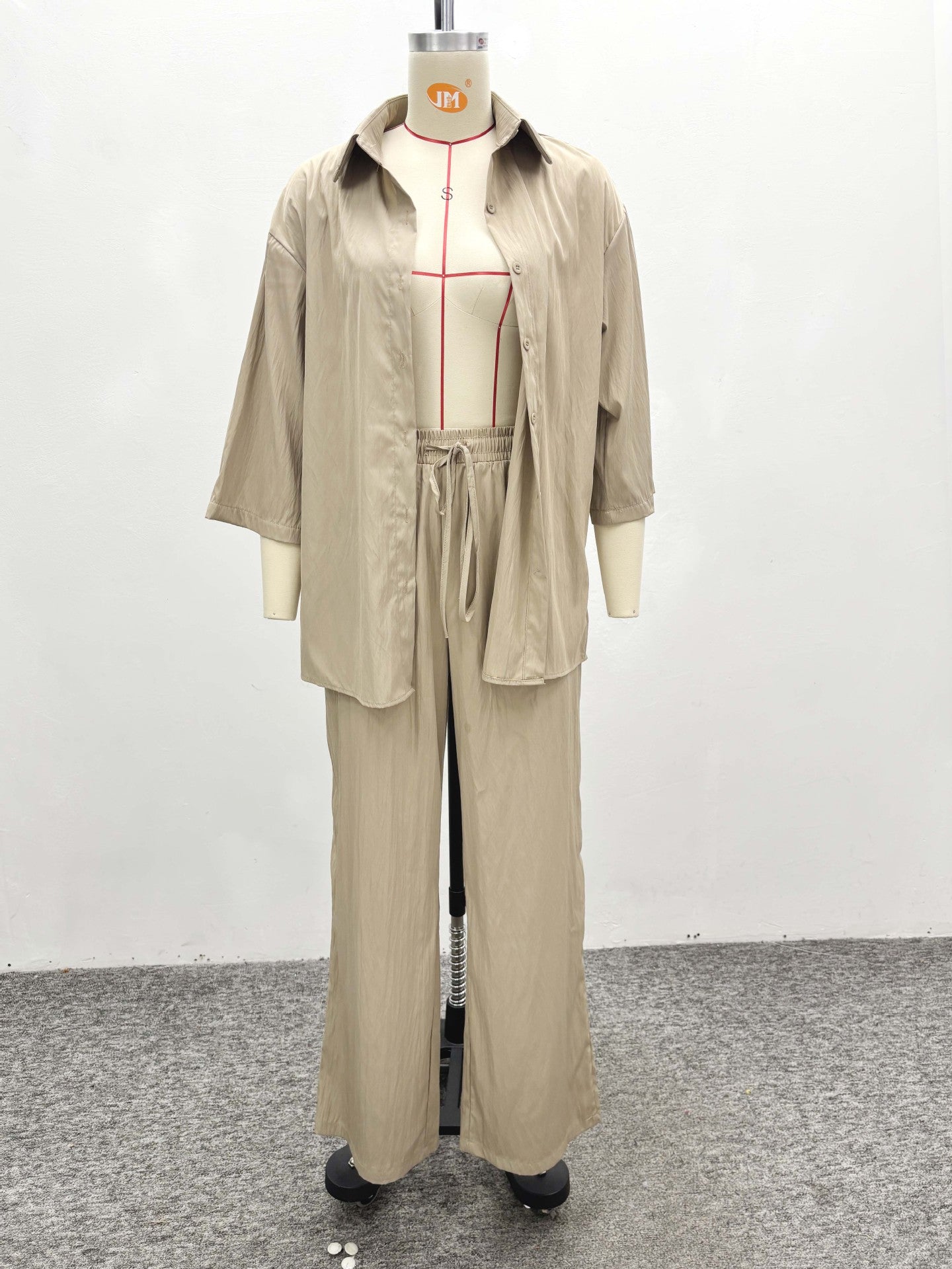 Fashion Women's Solid Color Casual Shirt & Tie Trousers African Two-Piece Summer Set 6