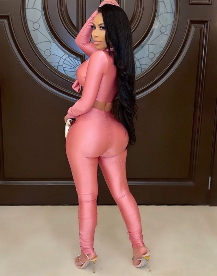 Autumn Pink Crop Top and Stacked Pants 2PC Set 3