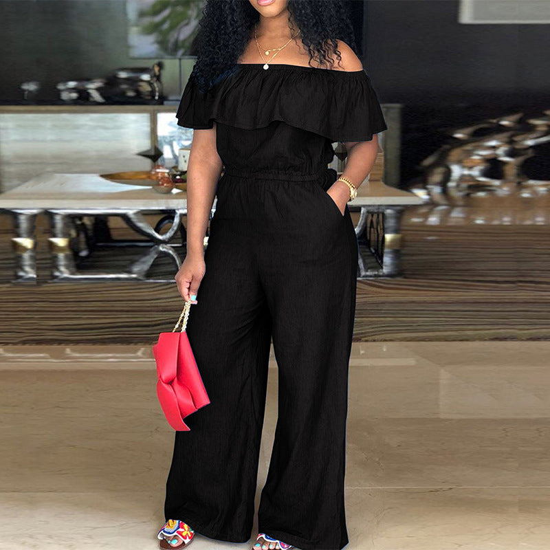 Plus Size Women's Ruffled Off Shoulder Jumpsuit