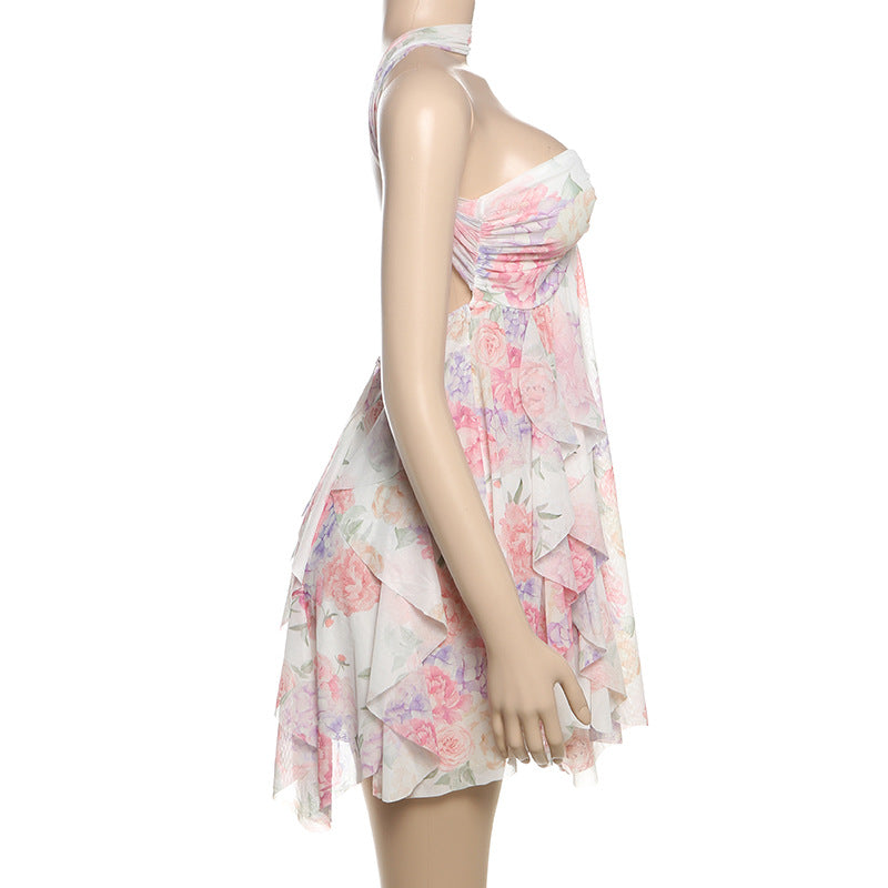 Summer Women's Sexy Halter Neck Low Back Asymmetrical Short Dress 23