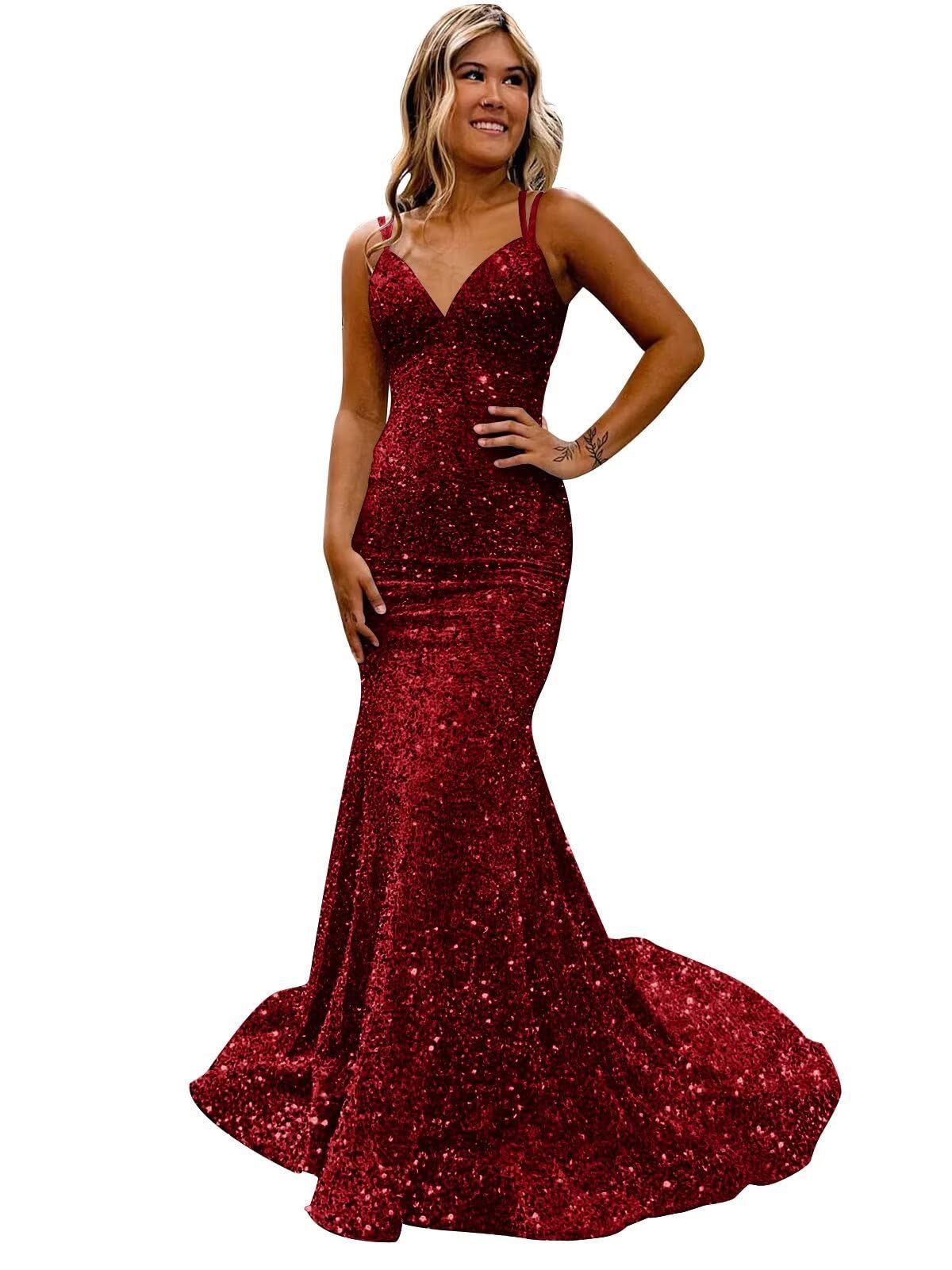Women sequined ball Bodycon fishtail V-neck party evening dress（Processing time need 3-6 days） 5