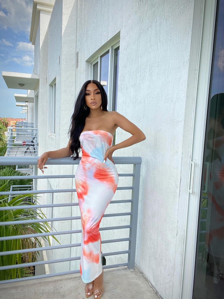 Summer Women's Sexy Printed Strapless Chic Tight Fitting Printed Long Dress