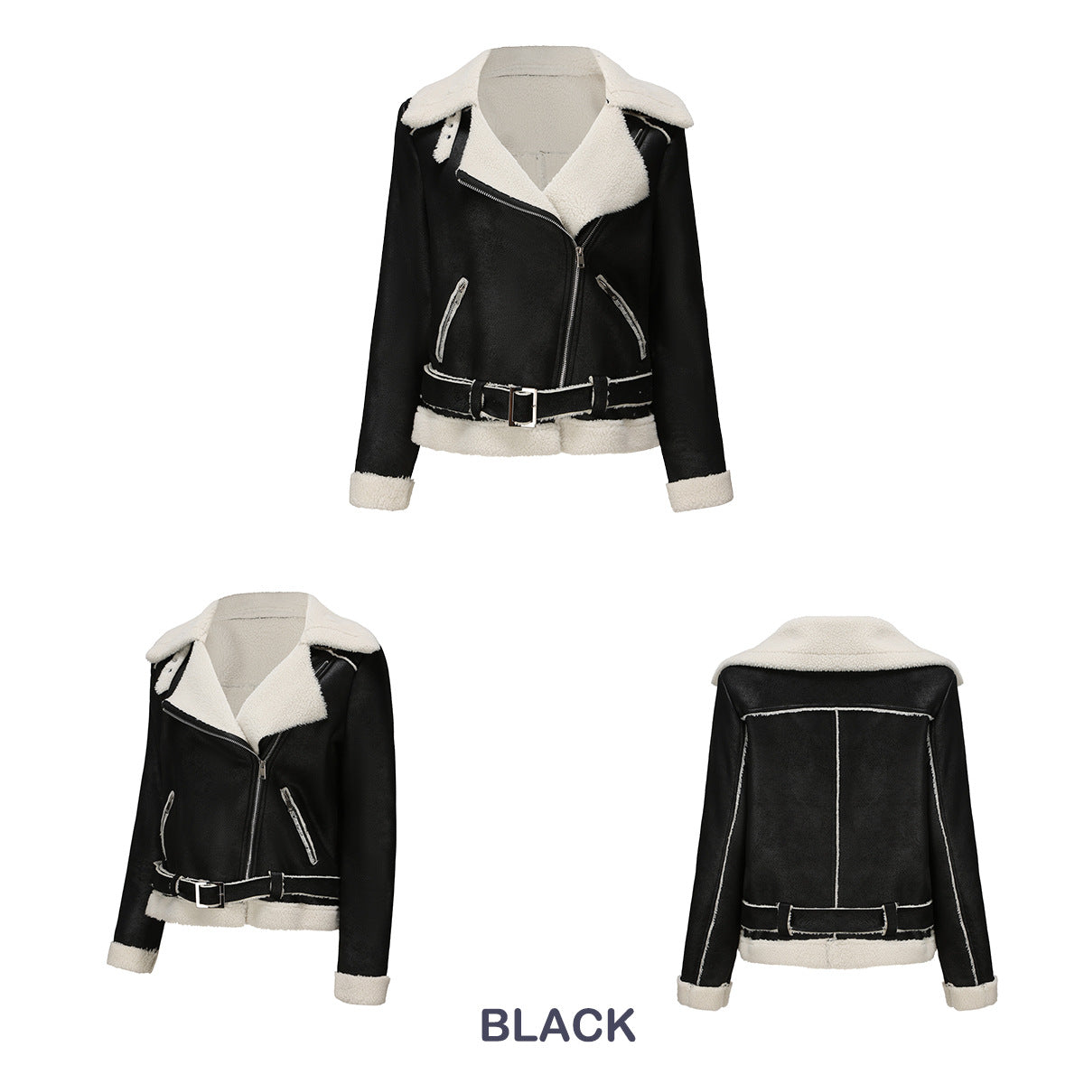 Autumn And Winter Fur Warm Women's Leather Jacket With Belt For Women Turndown Collar Coat 16