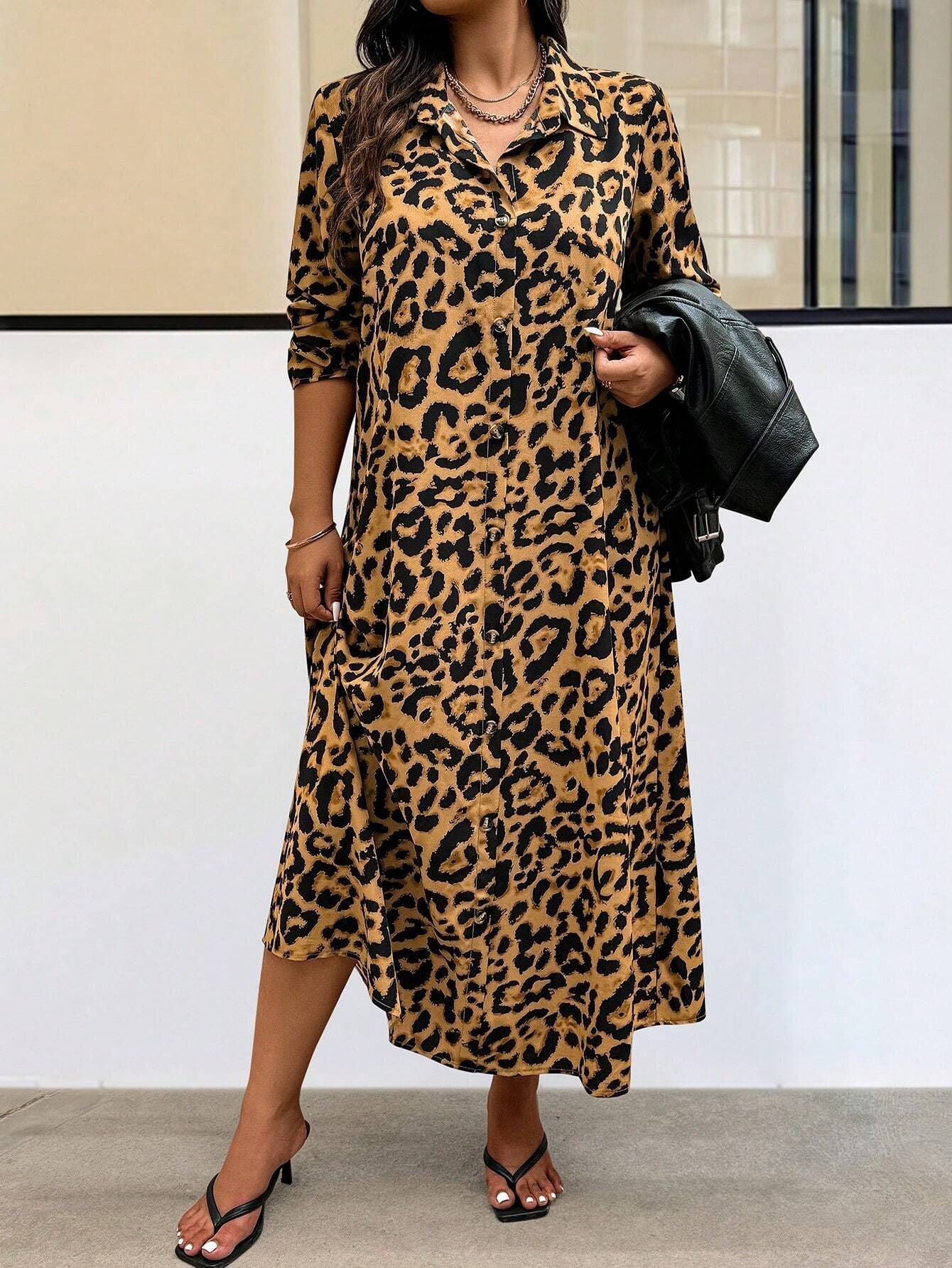 Women leopard print long sleeve dress 4
