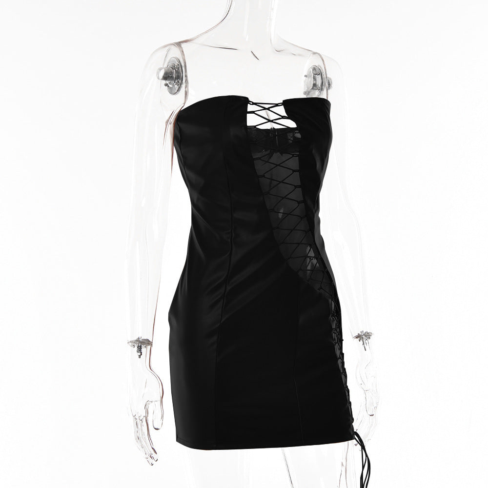 Women's Winter Sexy Strapless Lace-Up Slim Waist Bodycon Women's Dress 21