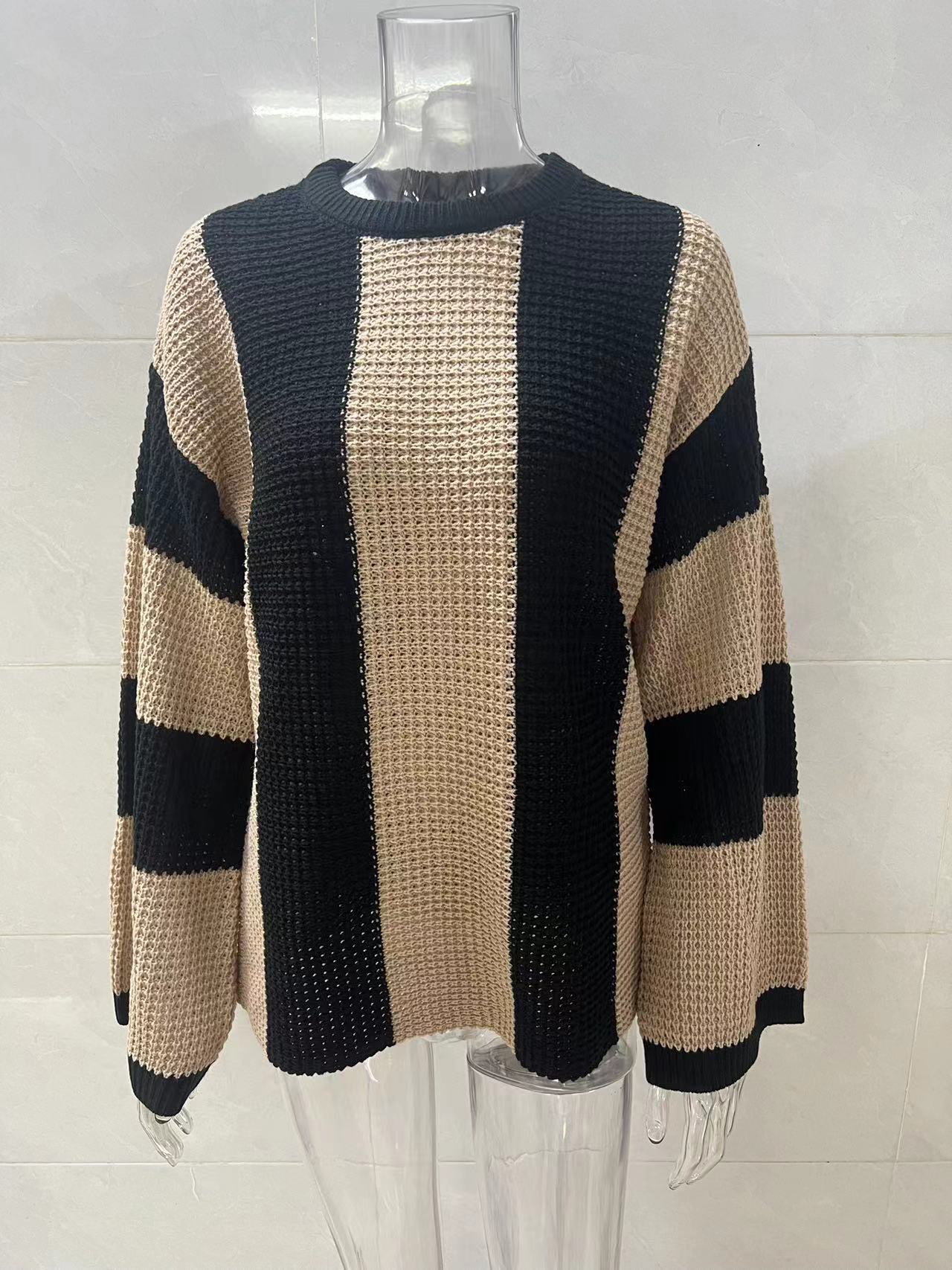 Spring And Autumn Trendy Knitting Sweater Top Round Neck Striped Sweater Jacket For Women 10