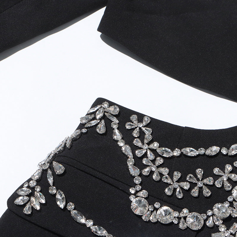 Women rhinestone beaded Open Waist long sleeve Blazer 12