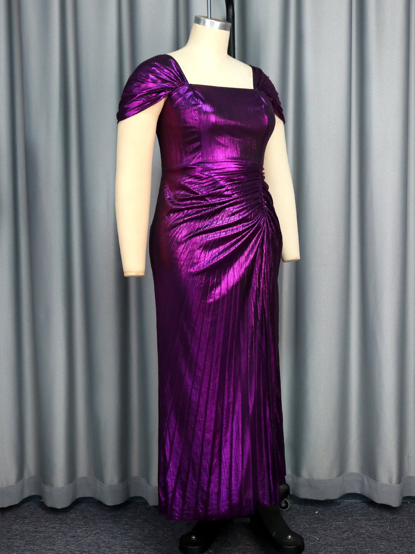 Women Sexy Square Neck Backless Split Party Pleated Dress 6