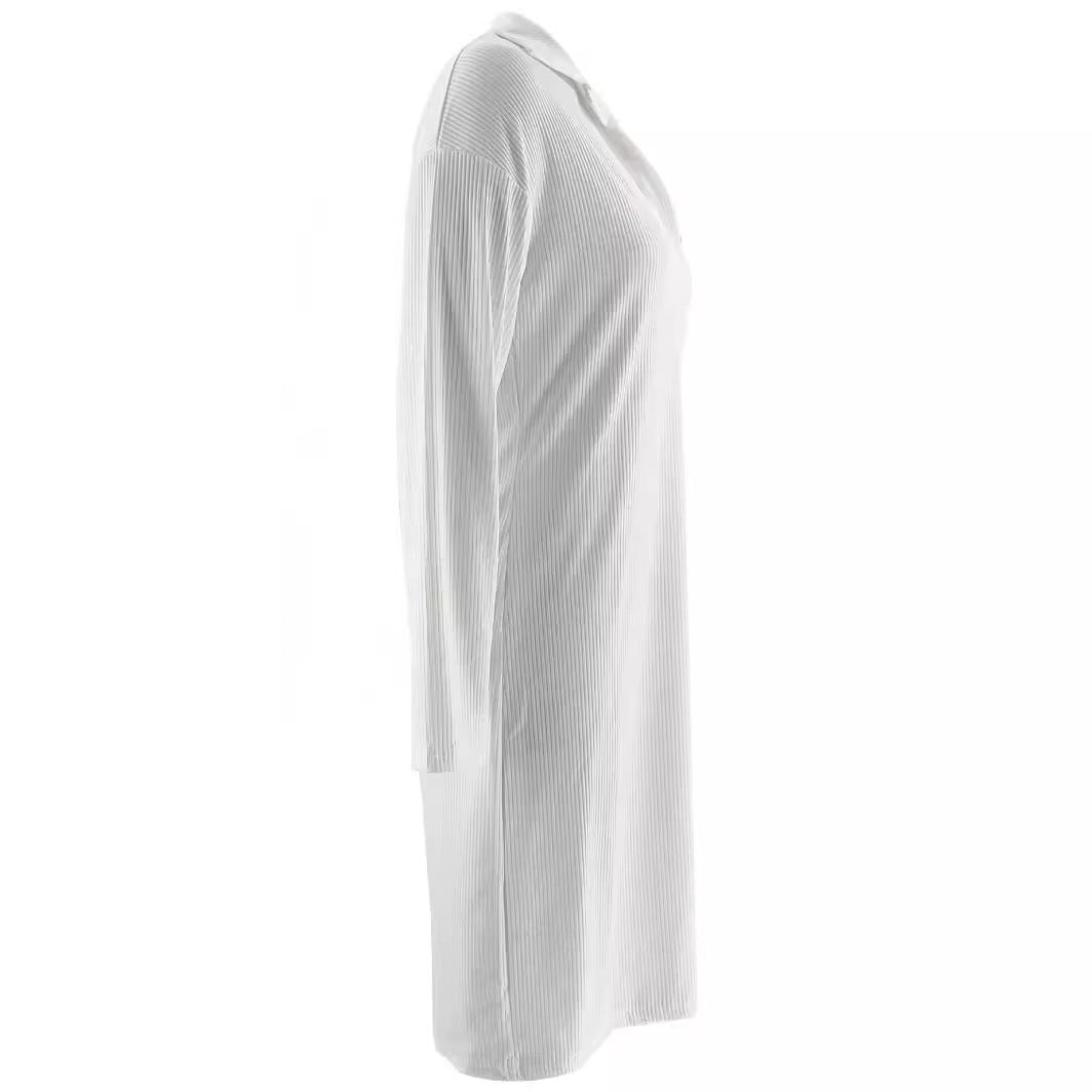 Plus Size Women White Half Open Collar Long Sleeve Dress 5