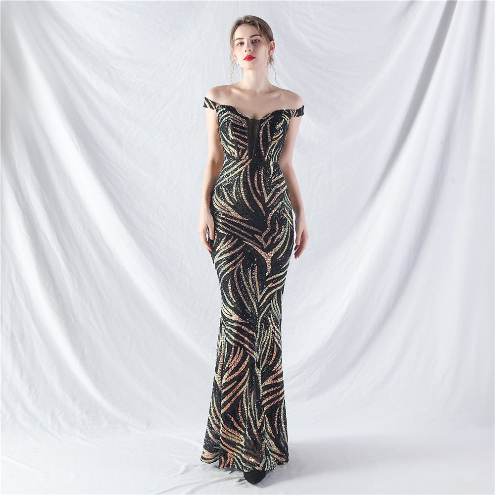 Elegant off shoulder sequin Fishtail Plus Size Formal Party Evening Dress