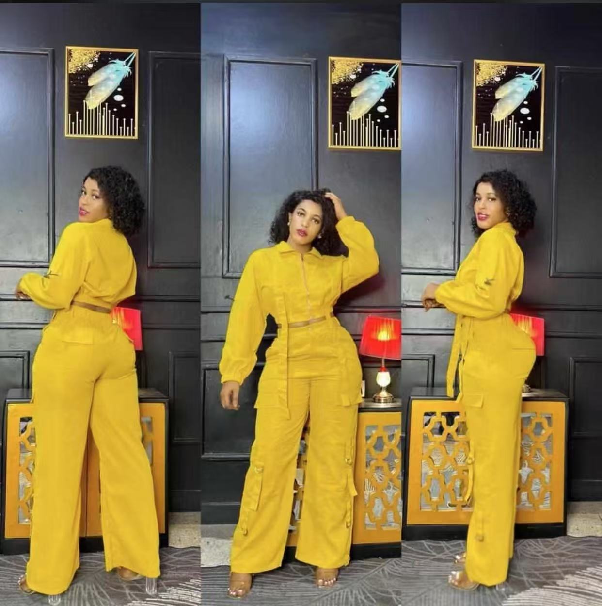 African Women Soid Casual Top and trousers Two Piece Set 5