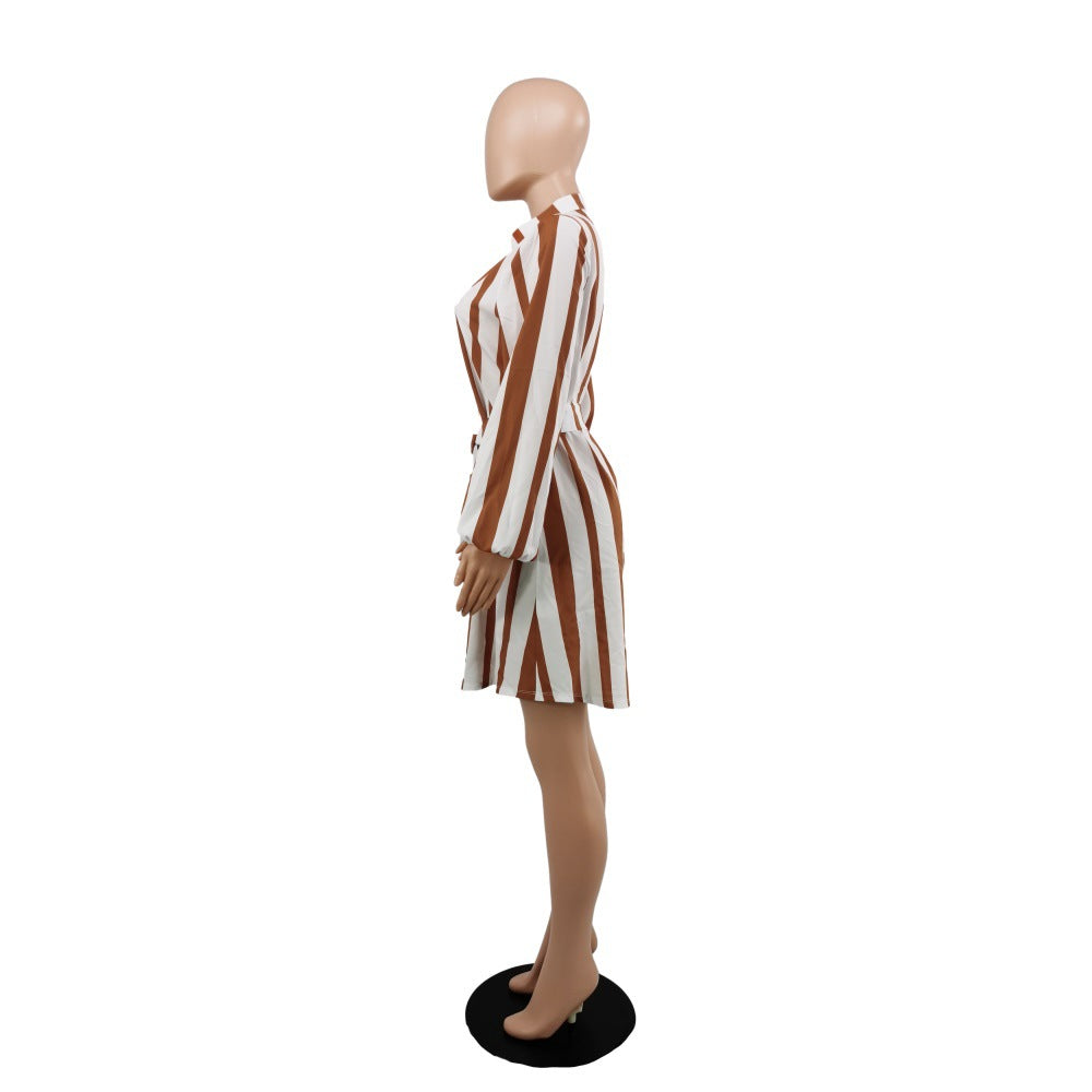 Women Wear Casual Striped Long-Sleeved Dress 10