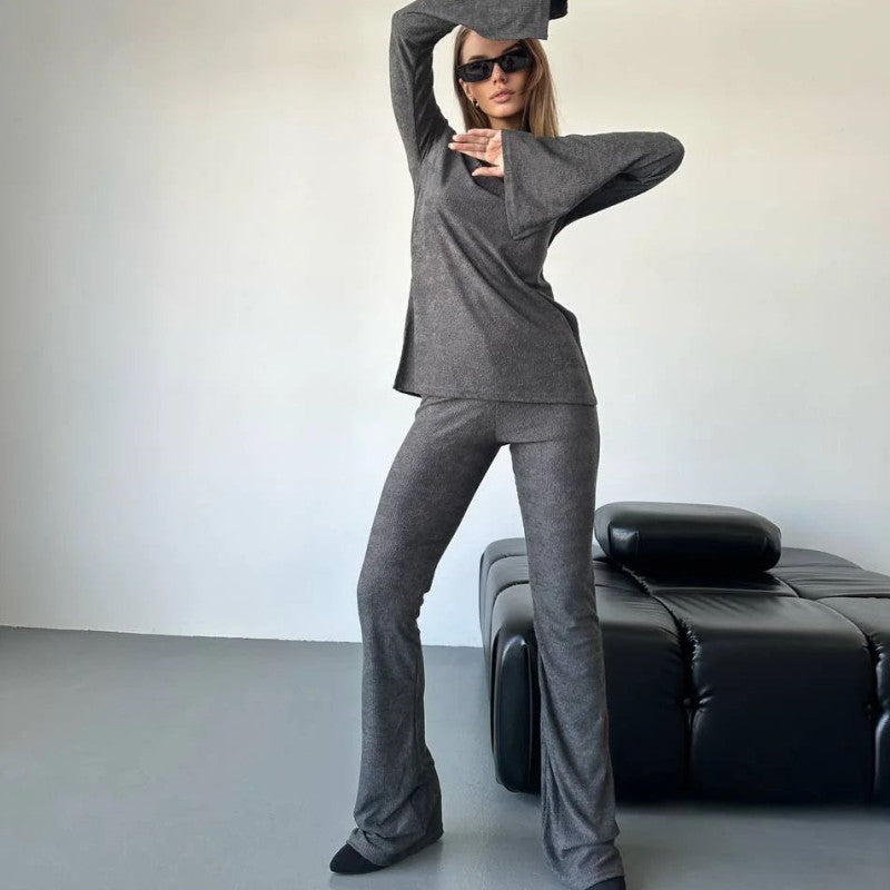 Women Style Knitting Long Sleeve Top And Pants Two-piece Set 8