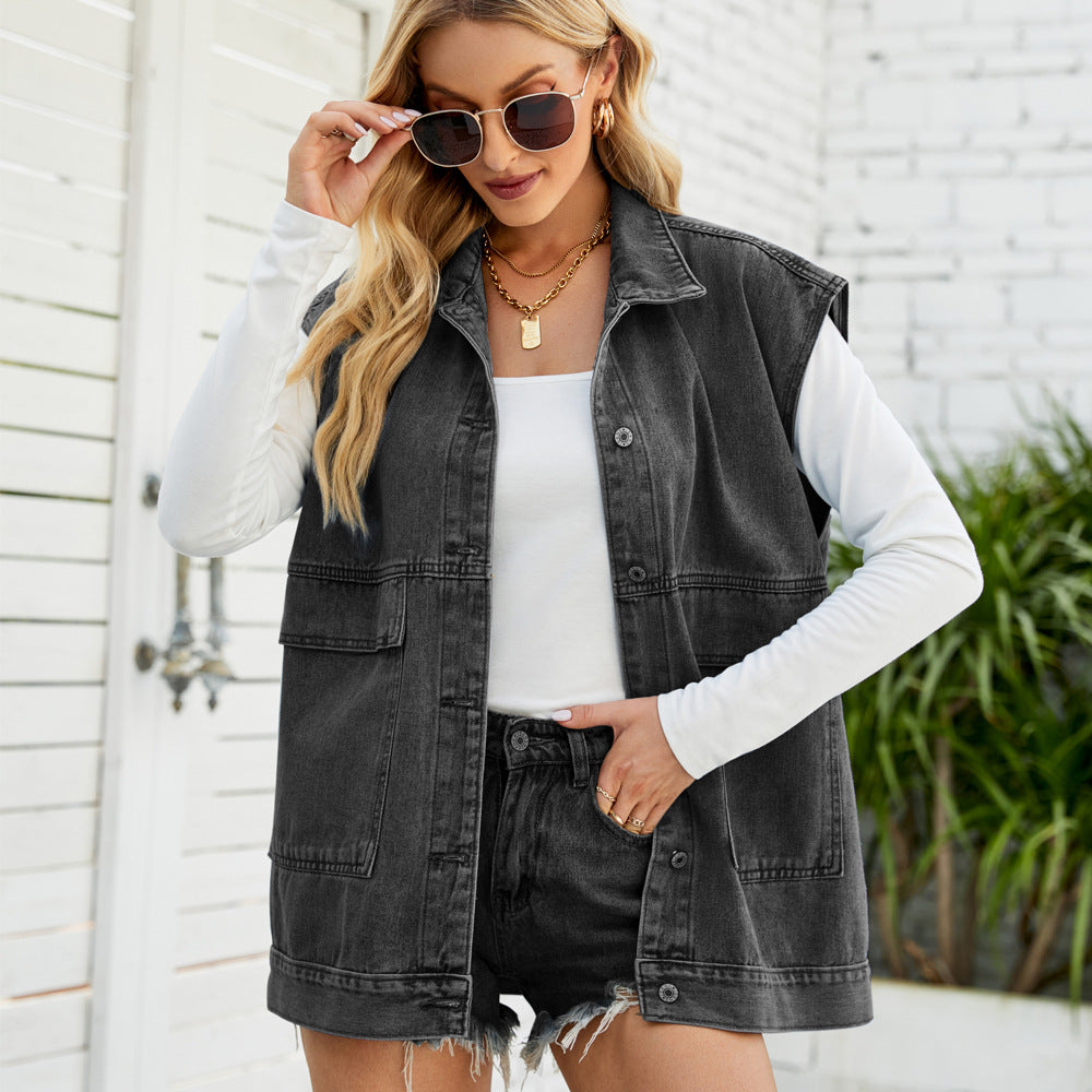 Women Fashion Loose Denim Vest 3