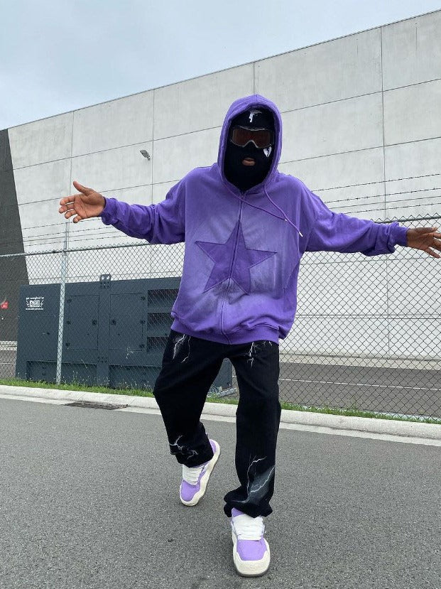 Men's and Women Loose Zipper Pentagram Loose Hoodies 3