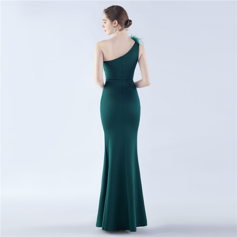 Women Elegant Ostrich Feather Formal Party Evening Dress 9