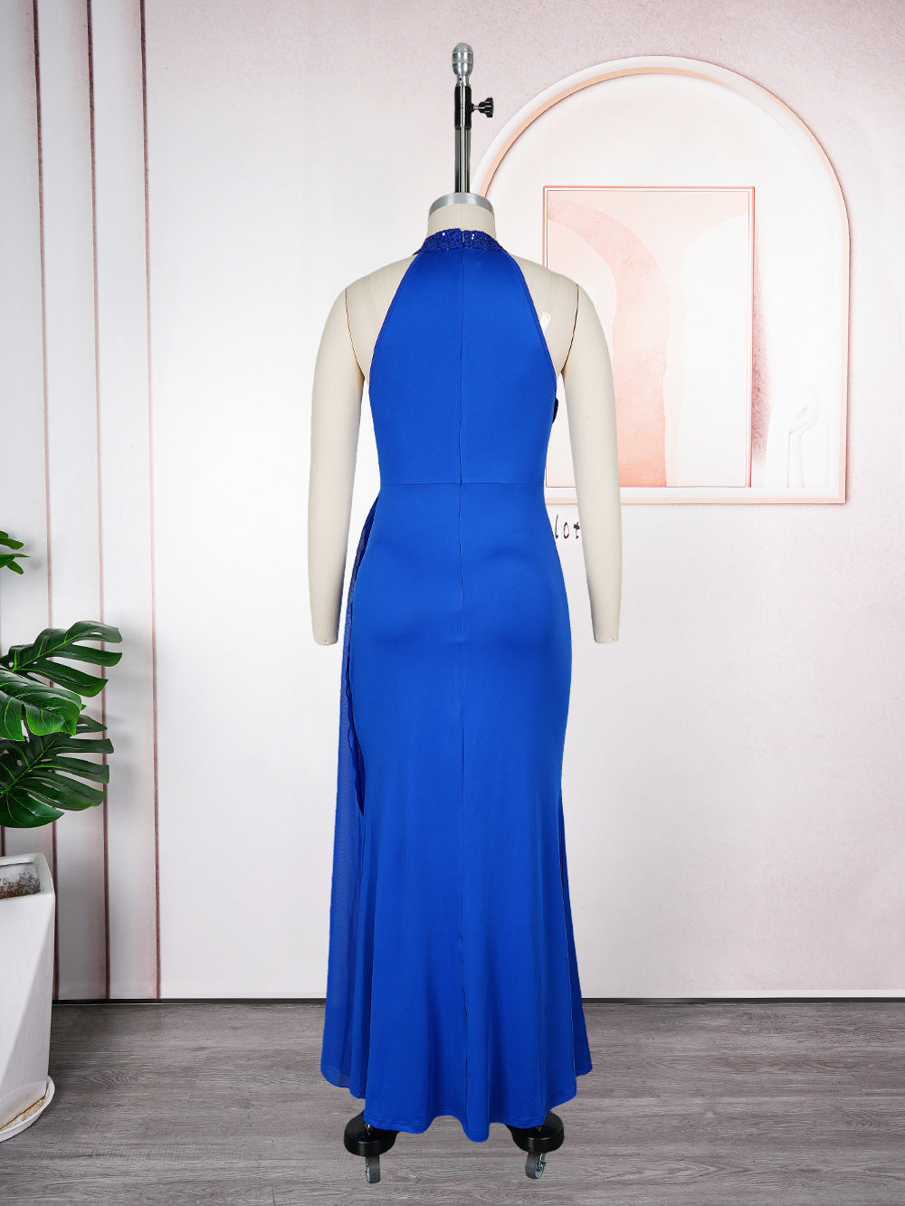 Plus Size Women's Long Dress African Fashion Elegant Sexy Halter Neck Slim Waist Evening Gown 14