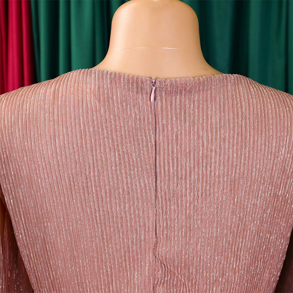 Belted V-Neck Chic Long Sleeve Cape Slim Waist Gown Dress 31