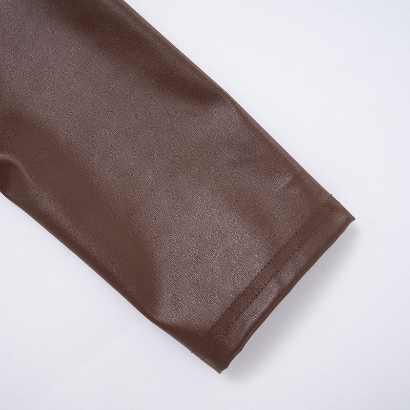 Women Fall/Winter Pu-Leather Long-Sleeved Zipper Jacket 12