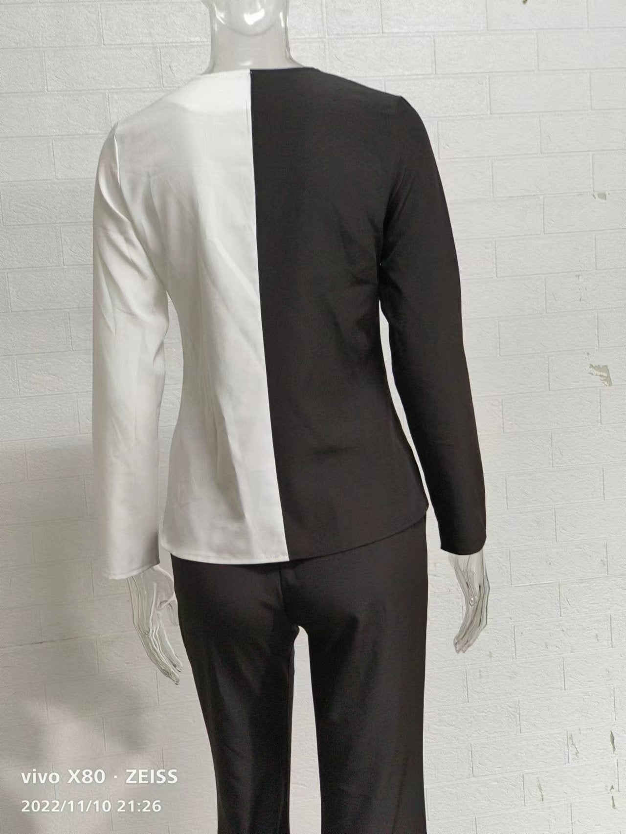 Women's autumn fashion loose elegant long sleeve color matching two piece pants set 8