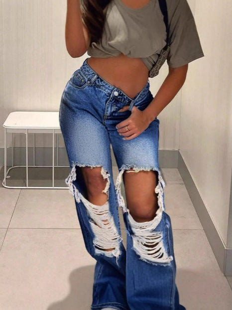 Women Ripped Denim Pants 5