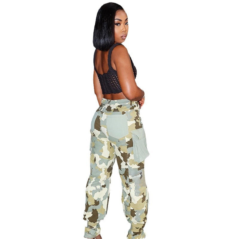 Women's High Waist Loose Straight Camouflage Printed Multi-Pocket Fashion Streetwear Cargo Pants 7