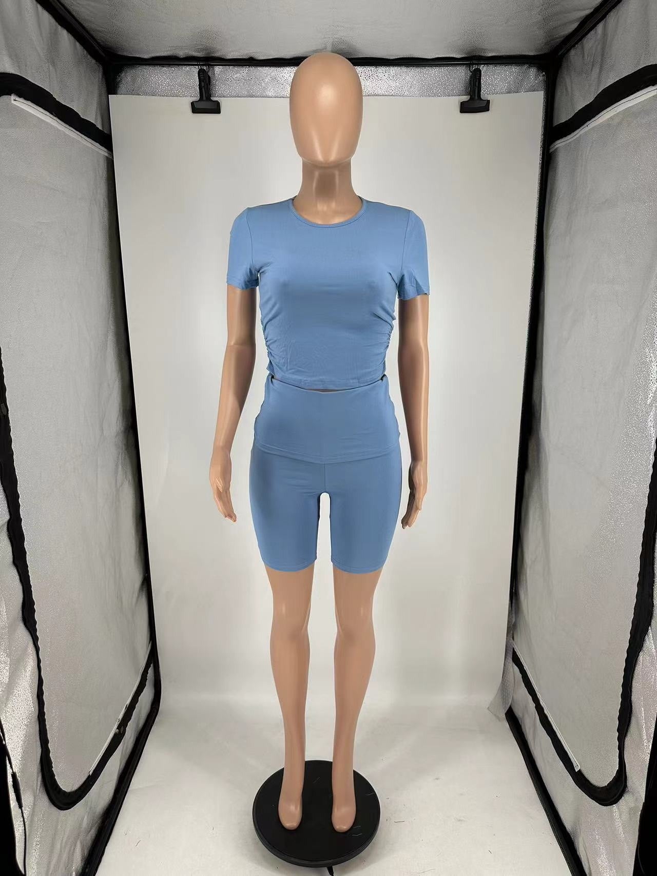 Short-Sleeve Round Neck Shorts Set Casual Summer Outfit 18